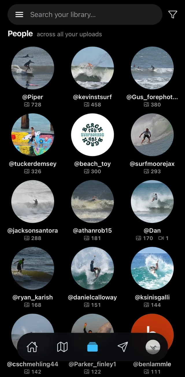 Biblioteca: cada surfista que fotografiaste, en todas tus sesiones