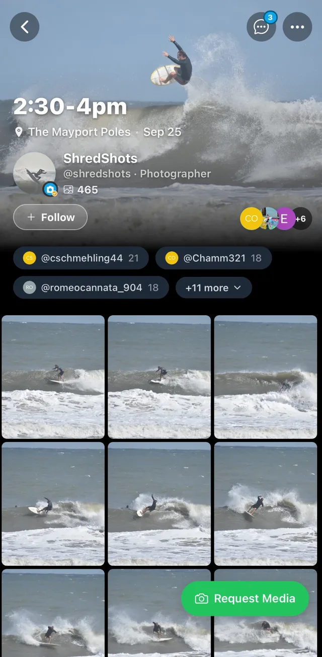 A session gallery in the app with the Request Media button